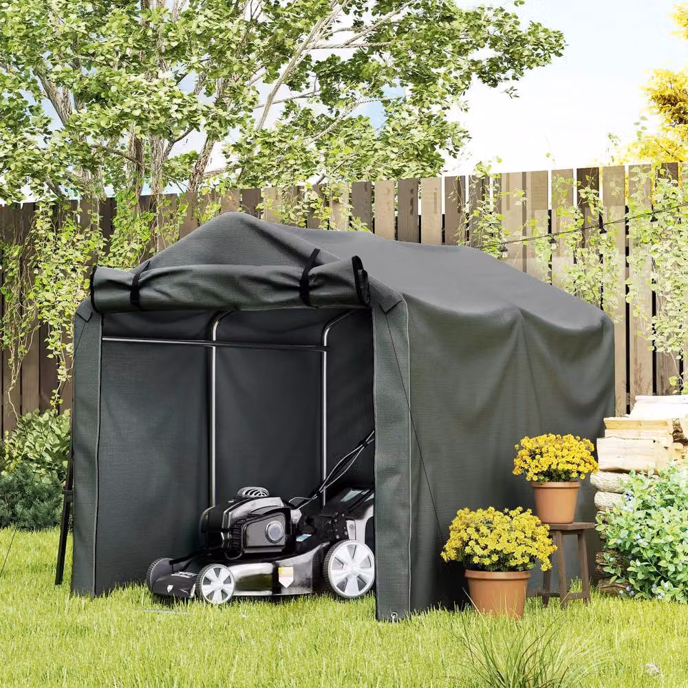Rolipo Waterproof Garden Storage Tent with Single Zipper Door and Gable Roof, Dark Grey, W: 220 cm, D: 160 cm, H: 157 cm – 4