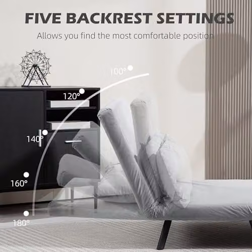 HOMCOM 2 Seater Click Clack Sofa Bed in Grey Velvet Fabric with Metal Frame and Scatter Cushions – 3