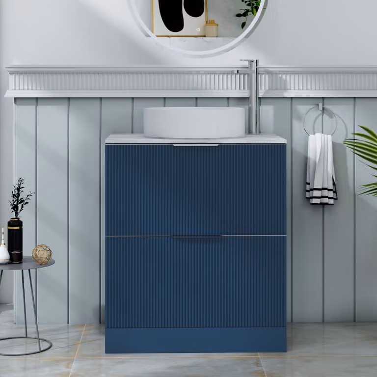 Royal Bathrooms Evora Midnight Blue Fluted Floor Standing Countertop Vanity Unit with 2 Drawers and Art Basin