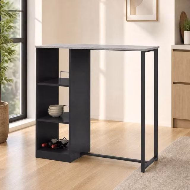 STILVORA Modern Black Bar Table with Storage – 1