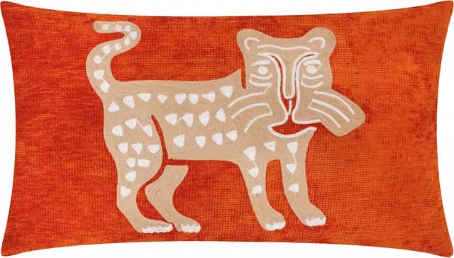 Make it a Home Dynasty Leopard Embroidered Chenille and Cotton Cushion in Orange