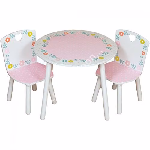 Kidsaw Country Cottage Round Table and 2 Chairs Set in White and Gold