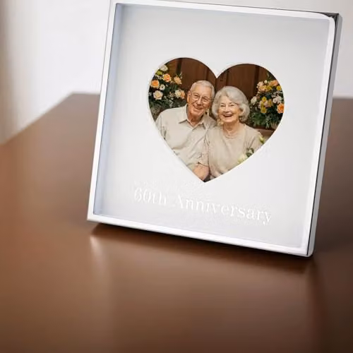 Happy Homewares Modern Heart Photo Frame in Silver and Black Metal for 4x4 Pictures – 3