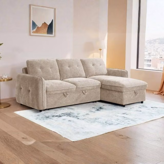 Beehive Furniture Marlowe L-Shape Upholstered Sofa Bed in Beige