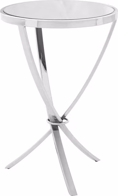 Orsina Round Side Table with Silver Chrome Finish and Glass Top, Height: 62 cm