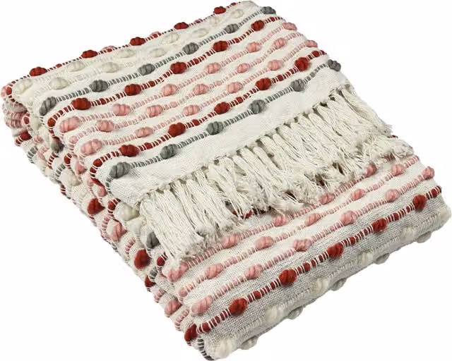 Dhadit Pink Striped Woven Polyester Throw with Fringes