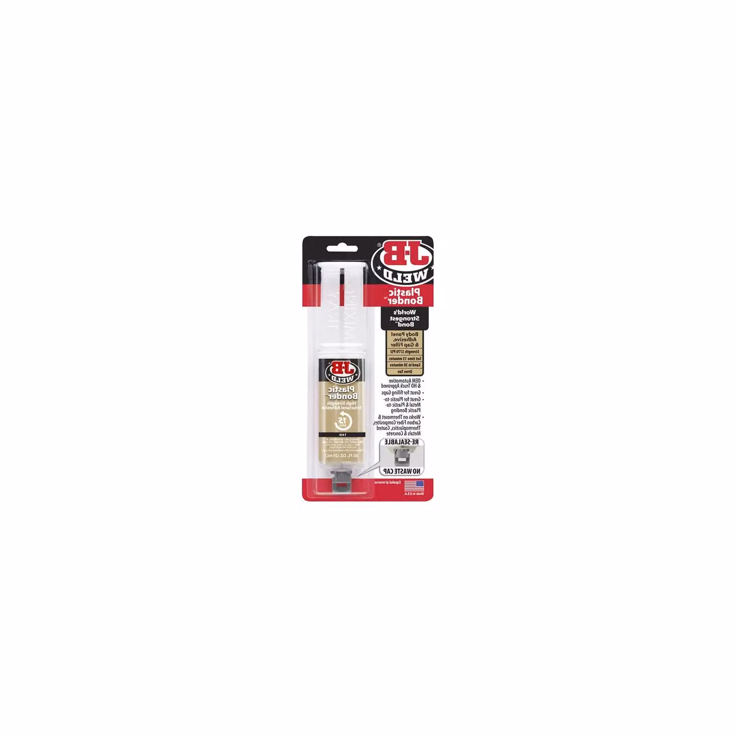 J-B Weld PlasticBonder Rapid Setting Polyurethane Adhesive Syringe, Tan and White, 25ml – 2