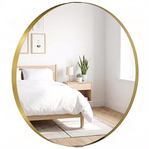 HOMCOM Modern Round Wall Mounted Bathroom Mirror in Gold