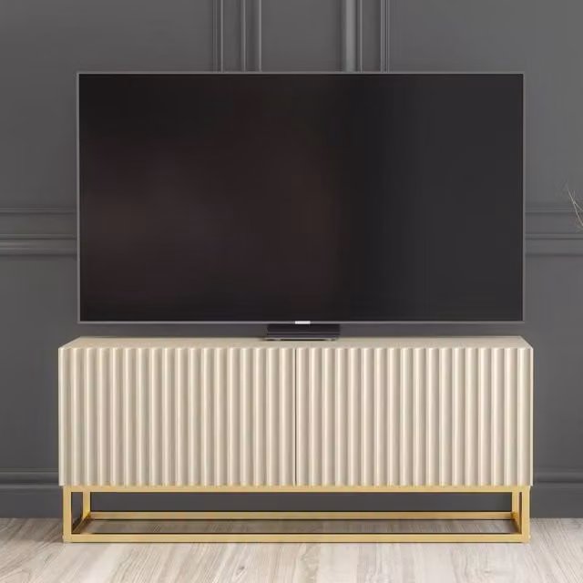 Mex Furniture LTD Ripple TV Unit in Cashmere Warm Beige Taupe with Gold Finish, W: 100 cm, H: 45 cm, D: 35 cm