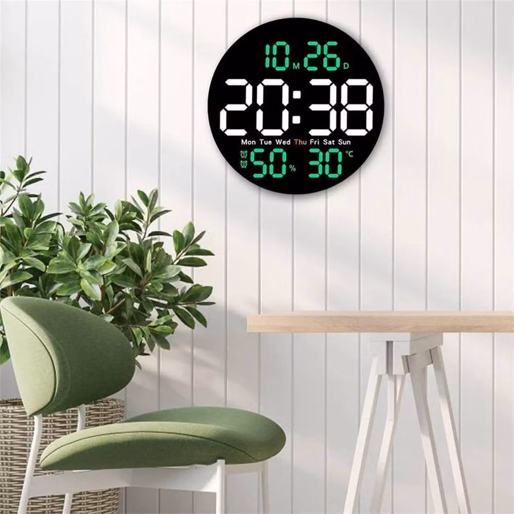 Nordara Black Digital LED Wall Clock with Temperature and Date Display, Diameter: 25.4 cm – 3