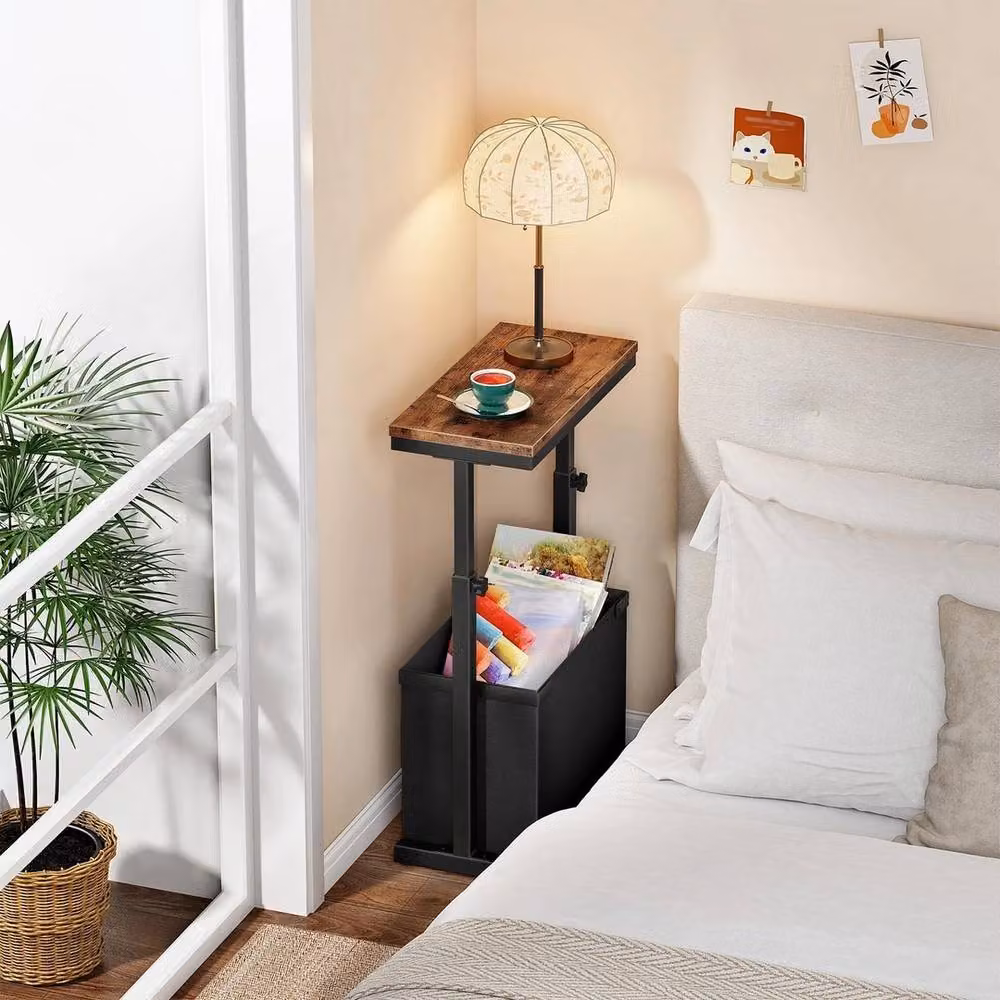 FORGEVIO Height Adjustable Narrow Side Table in Rustic Brown, W: 20 cm, D: 40 cm, H: 48-80 cm – 4