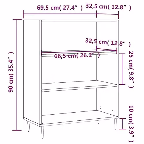 vidaXL Modern Bookcase in Concrete Grey, W/D/H: 69.5 x 32.5 x 90 cm – 3