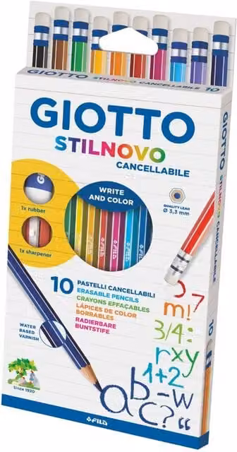 Giotto Stilnovo Erasable Pencil Set with Sharpener and Eraser, 10 Piece, Multicolour