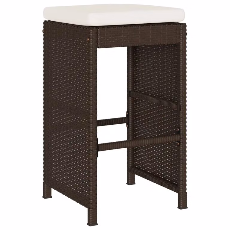 Berkfield Home Set of 4 Brown Poly Rattan Garden Bar Stools with Cushions