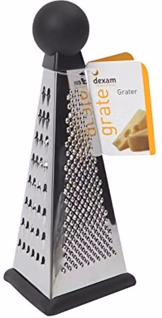 Dexam Silver and Multicolour Stainless Steel Triangular Box Grater with Soft Grip and Non-Slip Base, 23 cm