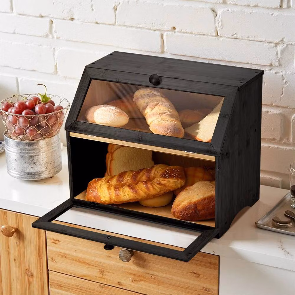 Kelvenix Black Bamboo Bread Bin with Transparent Window – 3