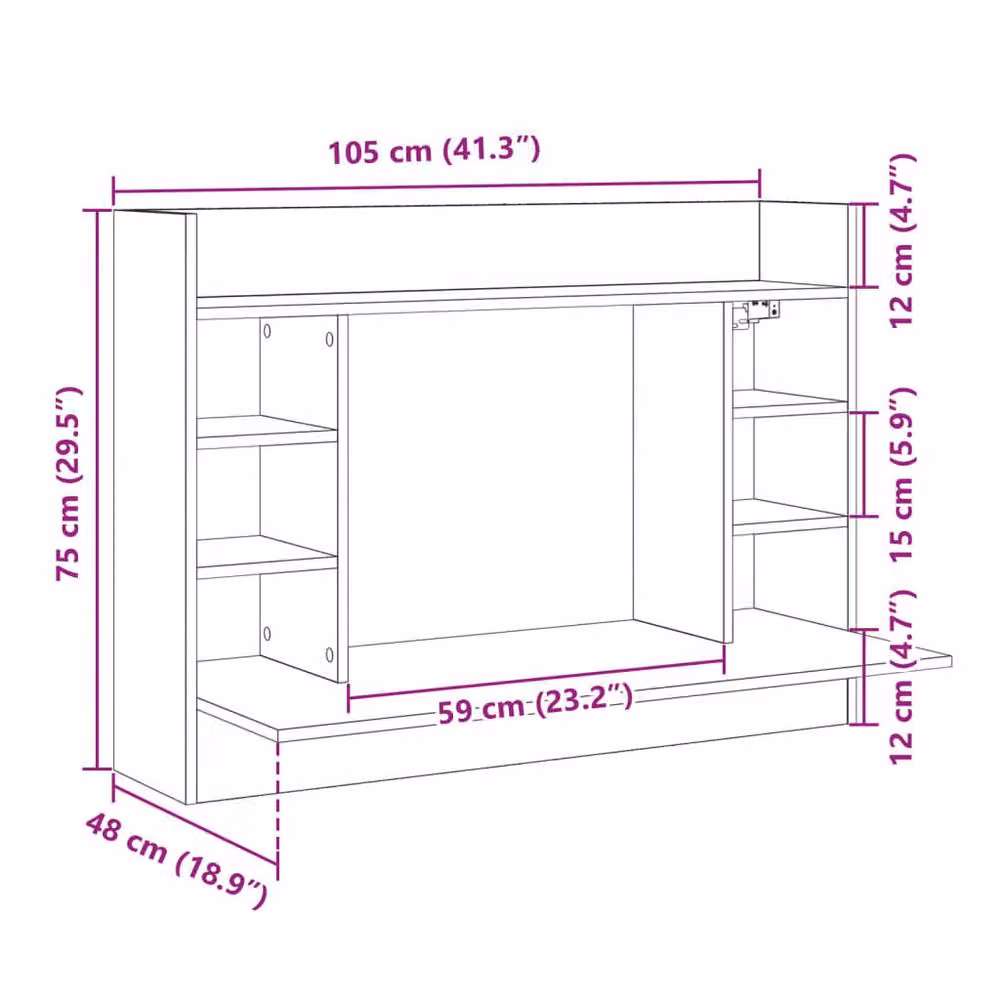 Berkfield Home Modern Wall-Mounted Writing Desk in Brown Oak, W/D/H: 105 x 48 x 75 cm – 6