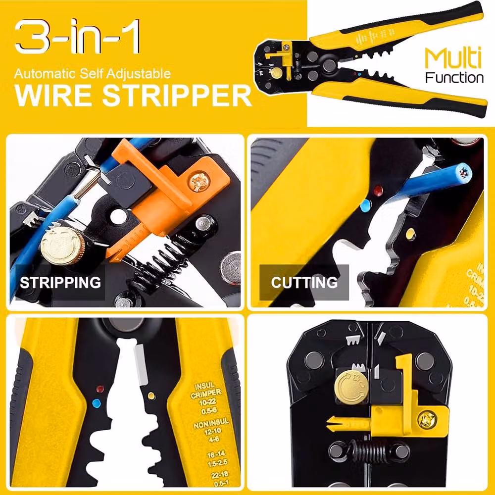 ATEK 3-in-1 Electrical Wire Strippers, Cutters and Terminal Crimper in Yellow – 4
