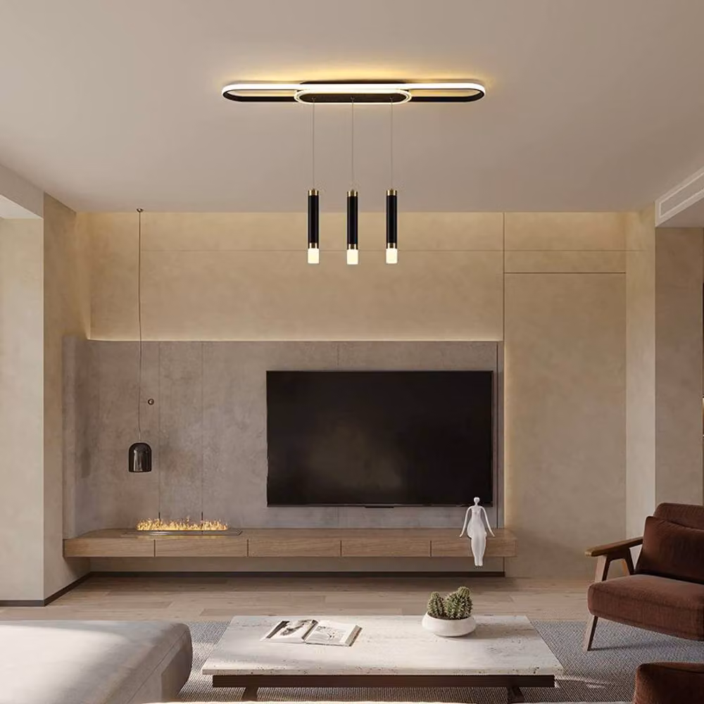 NIVOR 3-Light Dimmable LED Ceiling Chandelier with Remote Control, 62W Modern Black Pendant Light – 5