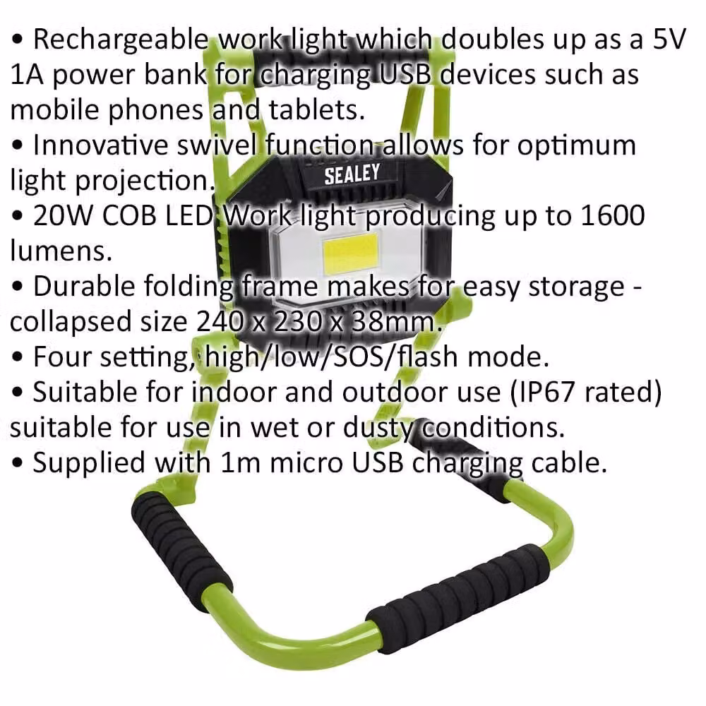 Loops Rechargeable Portable LED Floodlight, 20W Multicolour COB Light with IP67 Rating and Adjustable Swivel – 2
