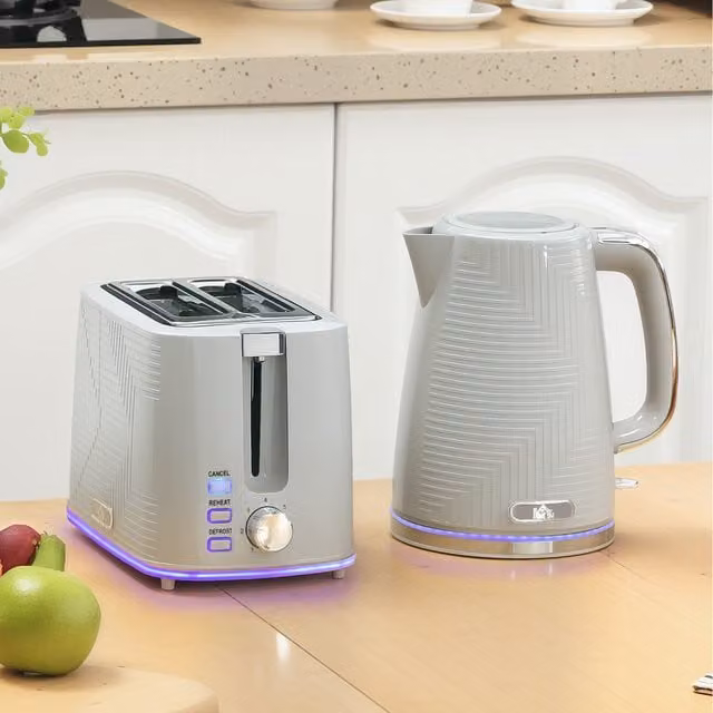 HOMCOM Rapid Boil Kettle and Toaster Set with Crumb Tray, Grey, 1.7 l