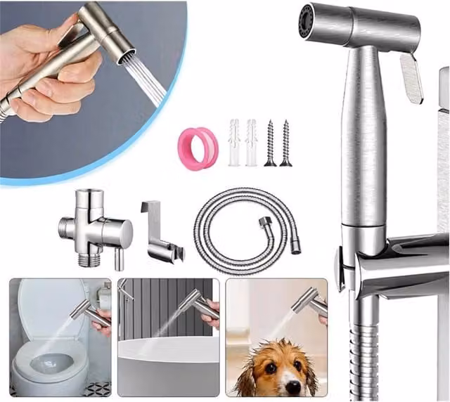Nordara Stainless Steel Wall Mounted Hand Bidet Hose in Silver