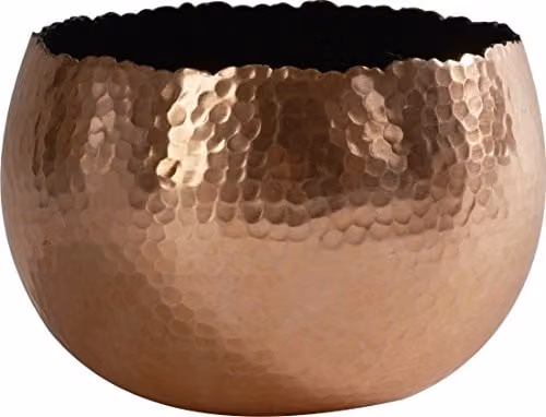 Ivyline Round Hammered Metal Planter Bowl in Copper and Black, H 14 cm x D 19 cm – 1