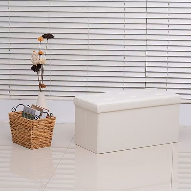 HOMCOM Modern Cream White Faux Leather and Wood Storage Bench