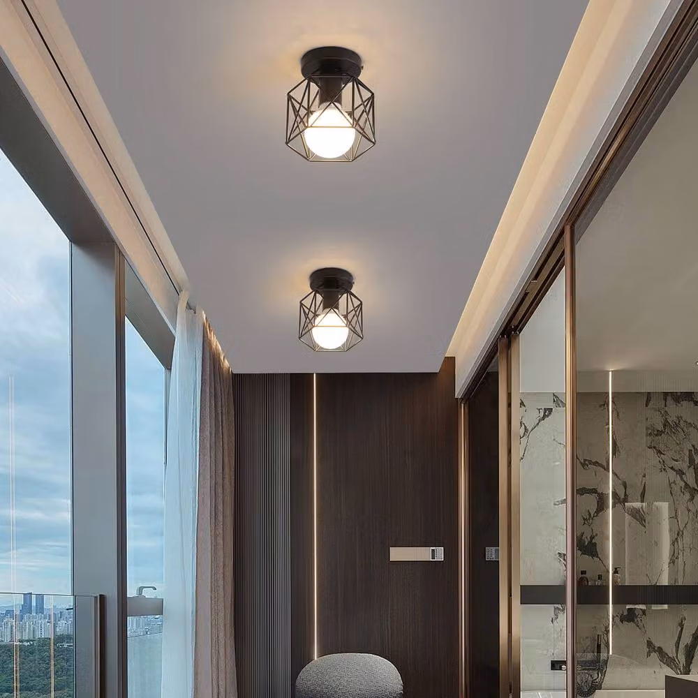 Goeco Pack of 2 Industrial Black Metal Ceiling Lights with Retro Round Lampshades – 4