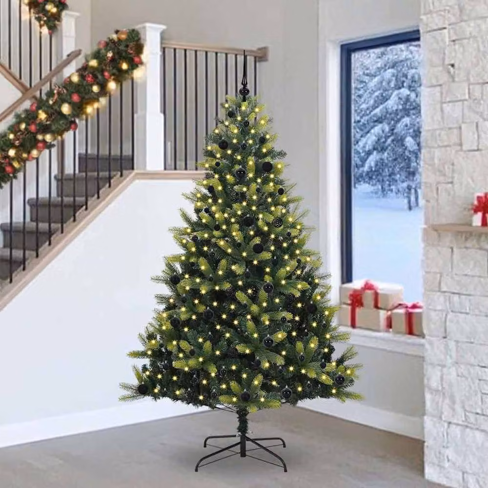 Berkfield Home Realistic Artificial Hinged Christmas Tree with 300 LEDs, Green, Height: 240 cm – 2