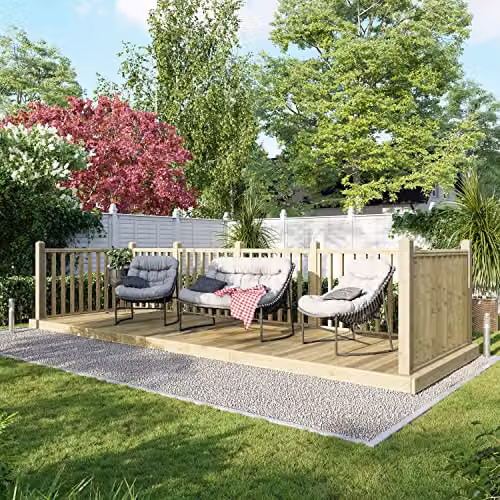 Powersheds Premium Wooden Decking Kit with Hand Rails in Brown, W: 181.8 cm, D: 120 cm
