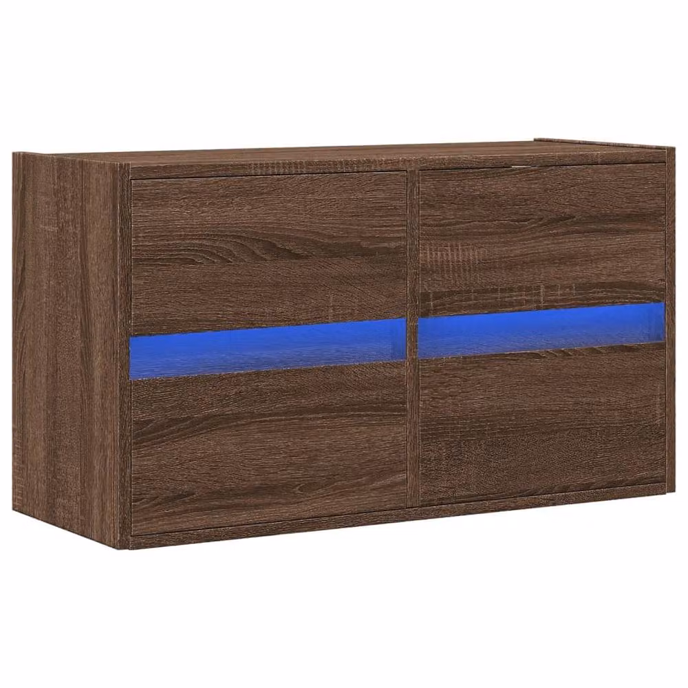 Berkfield Home Modern TV Wall Cabinet with LED Lights in Brown Oak, W/D/H: 80 x 31 x 45 cm – 2