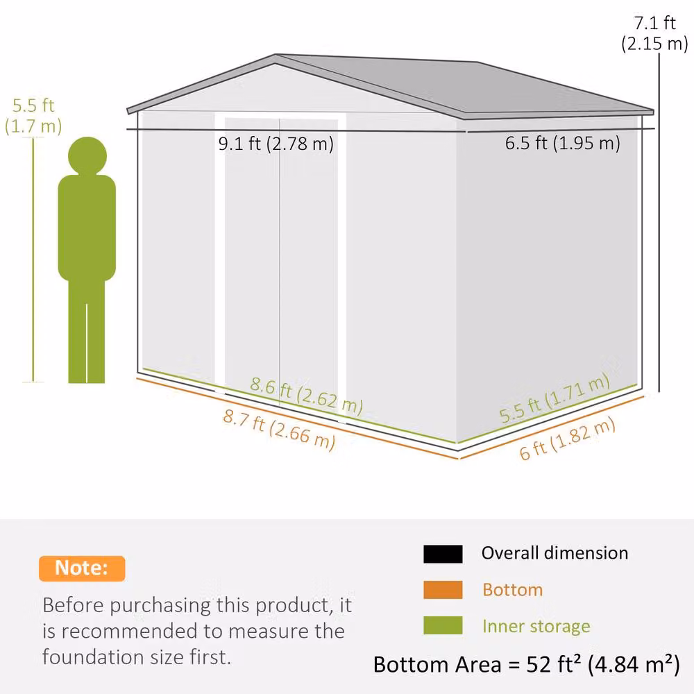 Rolipo Galvanised Steel Gable Shed in Brown Wood Effect, W: 274.3 cm, D: 182.9 cm, H: 215.0 cm – 5