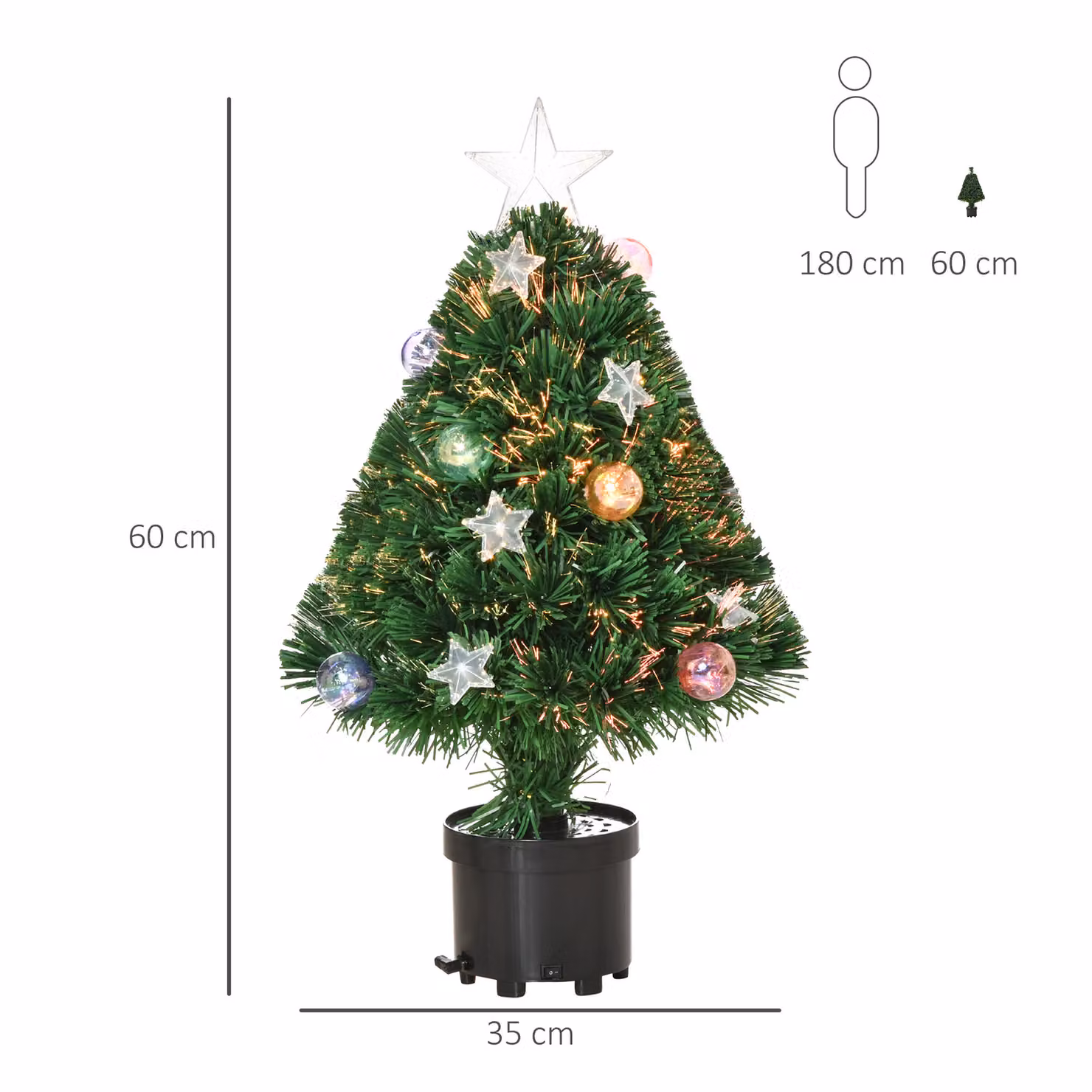 HOMCOM 2ft Pre-lit Multicoloured Fibre Optic Artificial Christmas Tree with LED Lights, Green – 3