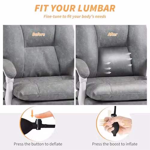 HOMCOM Grey Executive Office Chair with Headrest, Footrest and Airbag Lumbar Support – 3