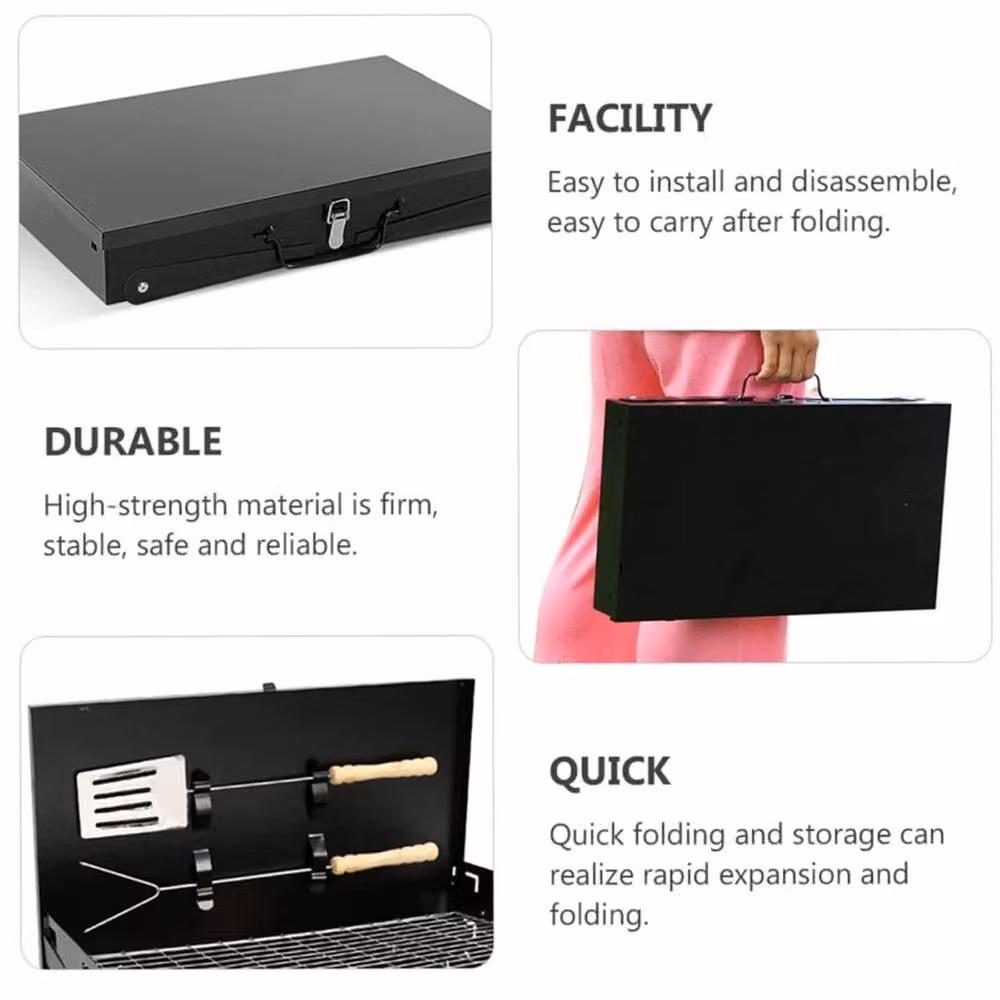 EONLION Portable Folding Charcoal Barbecue Grill, Black, W: 100 cm, D: 46.5 cm – 3