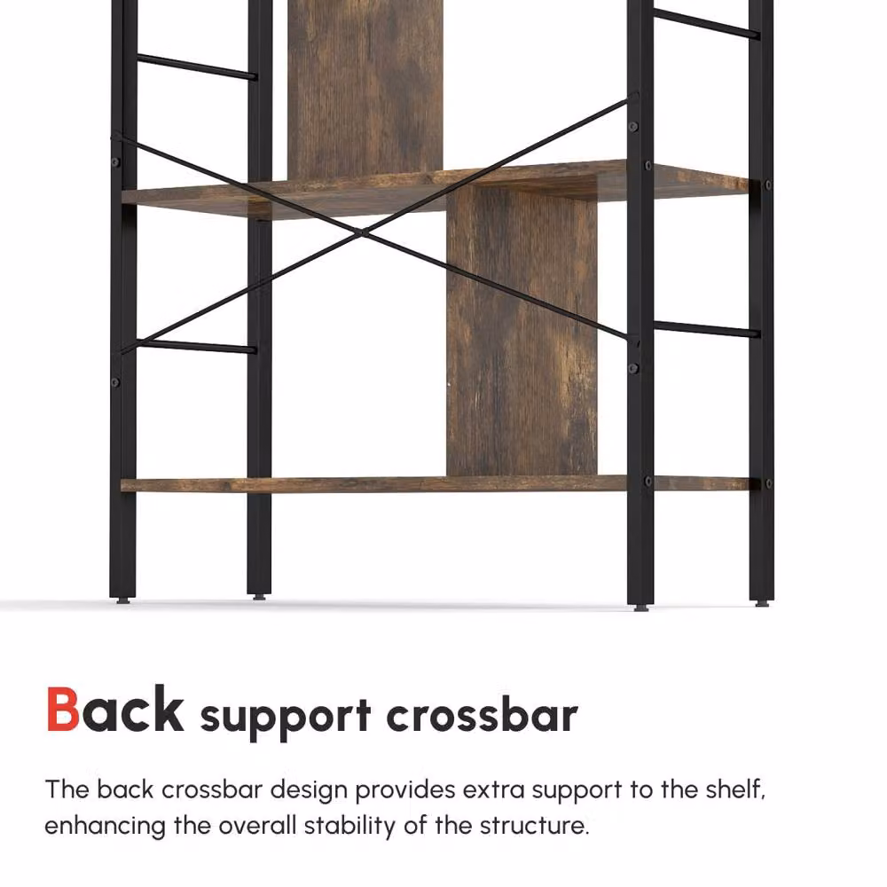Wyld Haus Nofaluno 5 Tier Industrial Metal and Wood Shelf in Rustic Brown and Black, H: 157.5 cm x W: 74 cm x D: 30 cm – 5