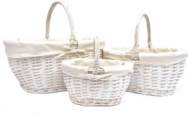 Topfurnishing White Oval Wicker Garden Trug Basket with Handle, 35 cm