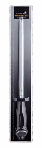 MasterClass Stainless Steel Round Sharpening Steel with Black Plastic Handle, Length: 25 cm – 2