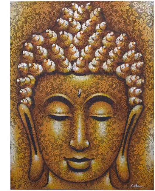 KDMD Buddha Painting with Gold Brocade Detail in Yellow – 1