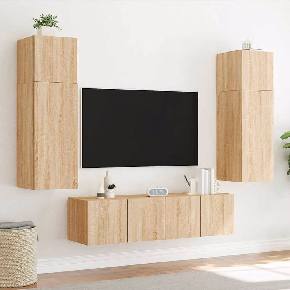 Berkfield Home TV Wall Cabinet with LED Lights in Sonoma Oak, W/D/H: 80 x 35 x 31 cm – 4