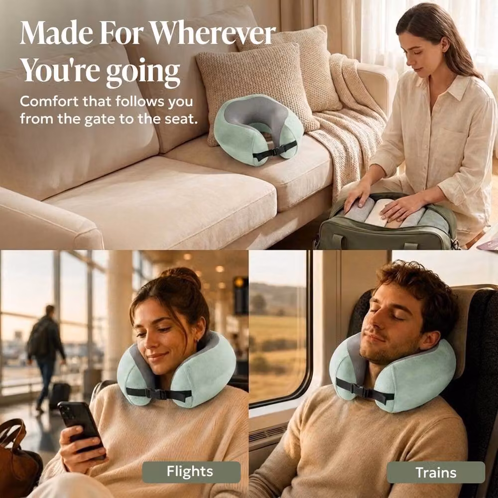 Lugg Memory Foam Travel Pillow with Storage Bag and 360 Degree Ergonomic Support in Green – 5