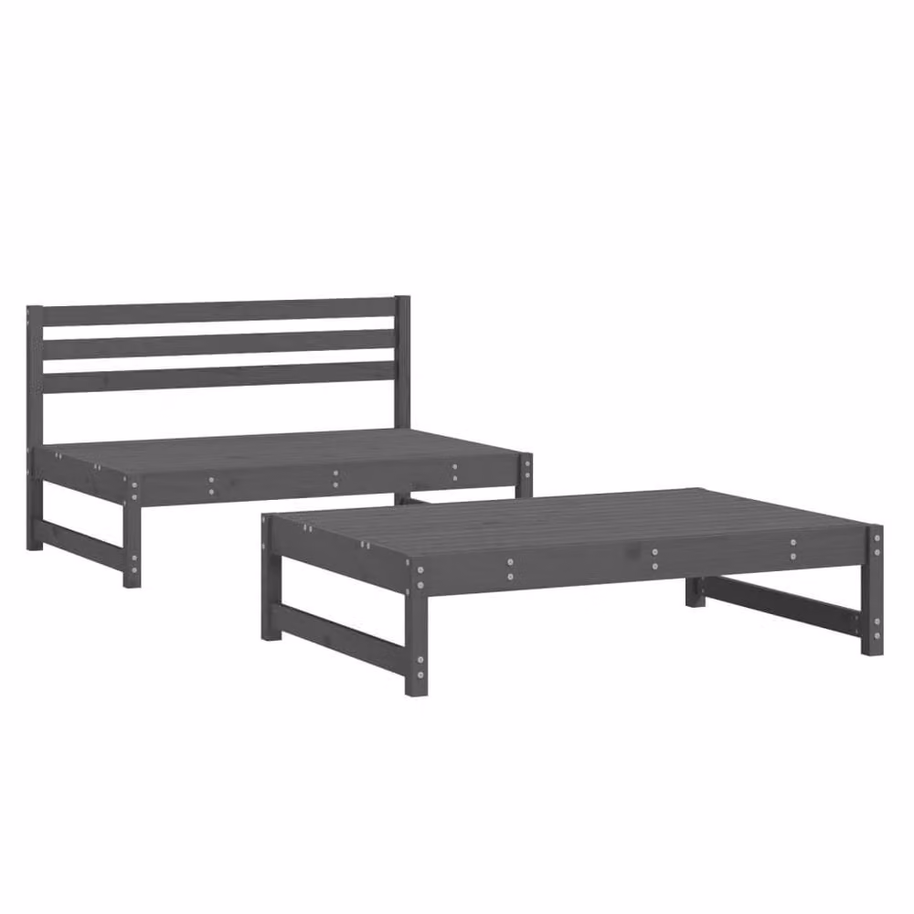 Berkfield Home Beautiful 2 Piece Grey Solid Pine Garden Lounge Set with 2 Seater Sofa and Coffee Table – 2