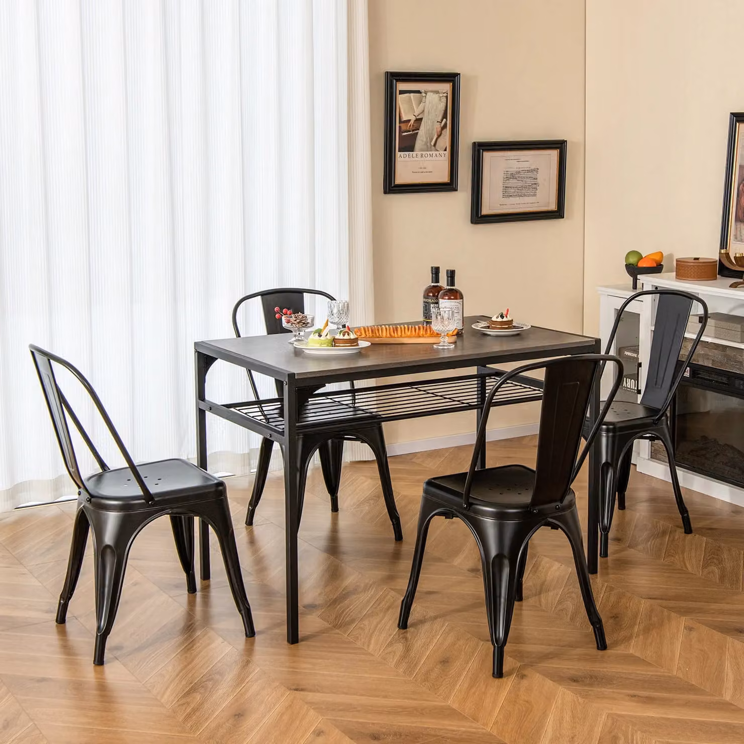 Costway Set of 4 Stackable Industrial Metal Dining Chairs and Bar Stools with Removable Backrests in Black – 3