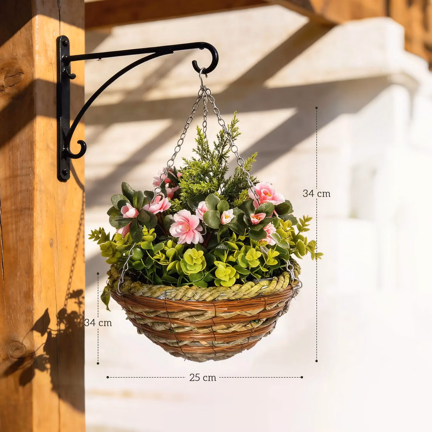 Outsunny 2 Piece Artificial Lisianthus Flower Hanging Planter Basket in Pink – 4