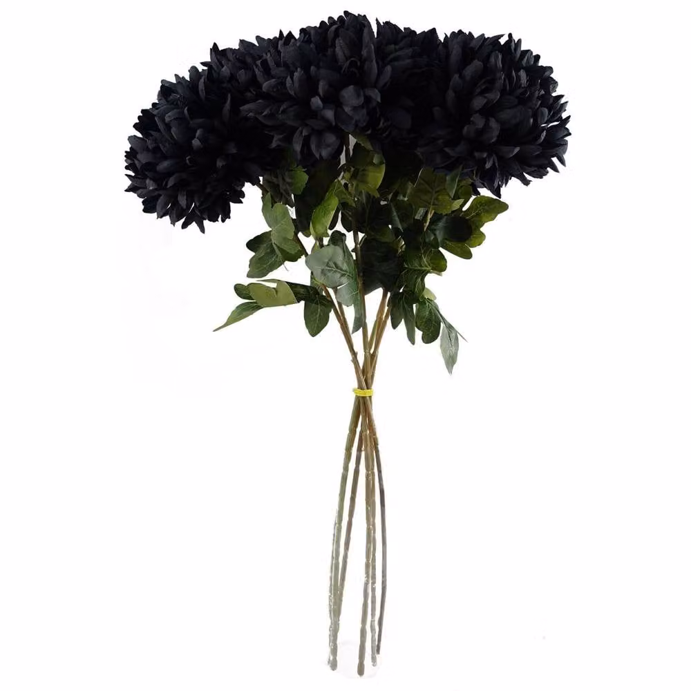 Leaf Pack of 6 Black Artificial Extra Reflex Chrysanthemums, Height: 75 cm – 4