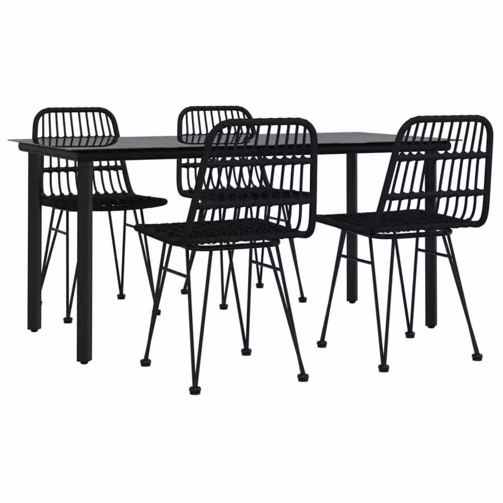 Berkfield Home 5 Piece Black Poly Rattan Garden Dining Set with Glass Top – 3