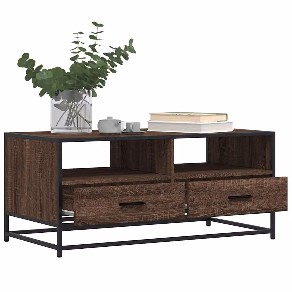 Berkfield Home Industrial Coffee Table in Brown Oak, W/D/H: 100 x 50 x 45 cm – 3