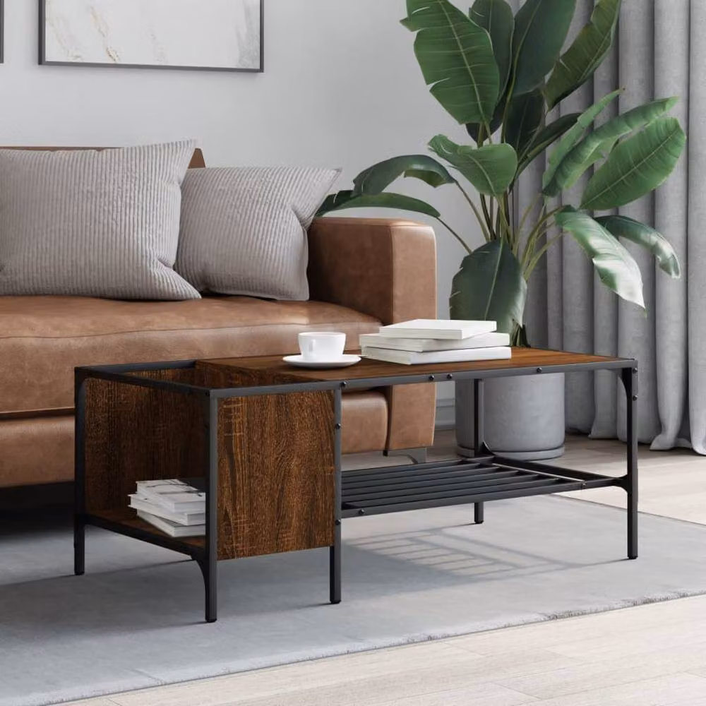 Berkfield Home Brown Oak Coffee Table with Rack, W/D/H: 100 x 51 x 40 cm – 3