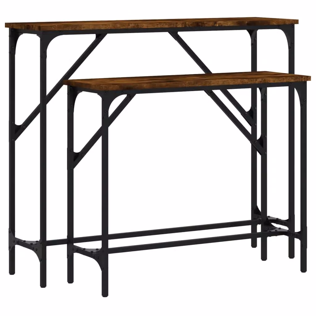 Berkfield Home Set of 2 Smoked Oak Console Tables in Brown – 2